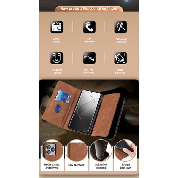Etui til Xiaomi Redmi Note 14 4G, Magnetisk PU Læder Etui [Pung Etui] [RFID Blokerende] Funktionel Beskyttelse, Redmi Note 14, Brun Redmi Note 14 Marron