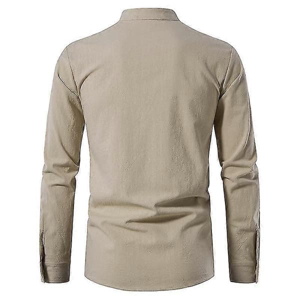 Langermet uformell linskjorte for menn, V-hals yogatopp S Khaki S Khaki
