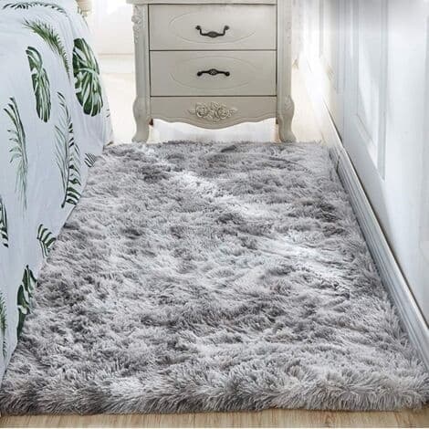 Stuetæppe, pigeværelsestæppe, fluffy moderne design, lang luv, blødt, skridsikkert, stort tæppe til børneværelse (lysegrå, 120x200cm)