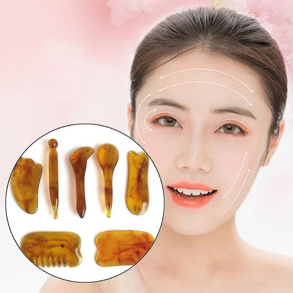 7 stk. naturlig harpiks rav massasje skraping for ansikt hals Gua Sha skraperterapi