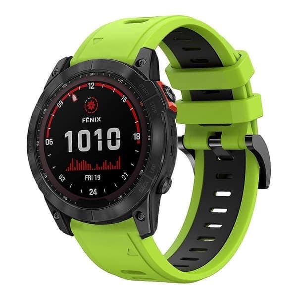To-tonet silikonerem til Garmin Fenix 7X-lingling, limegrøn sort Lime Green Black