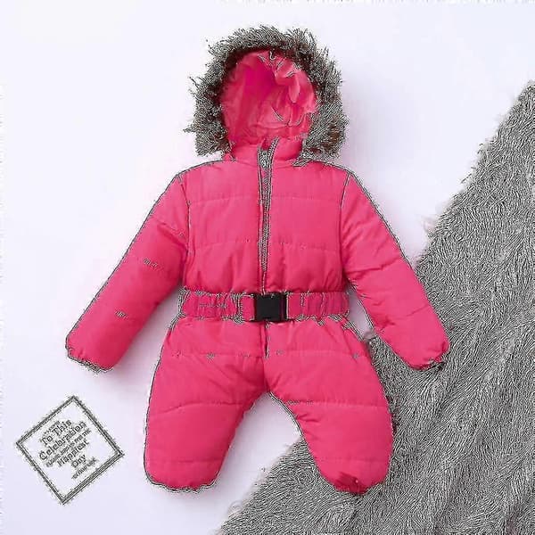 Unisex baby jumpsuit med hette for gutter og jenter i alderen 0-24 måneder, romper med pelskrage 65cm Red