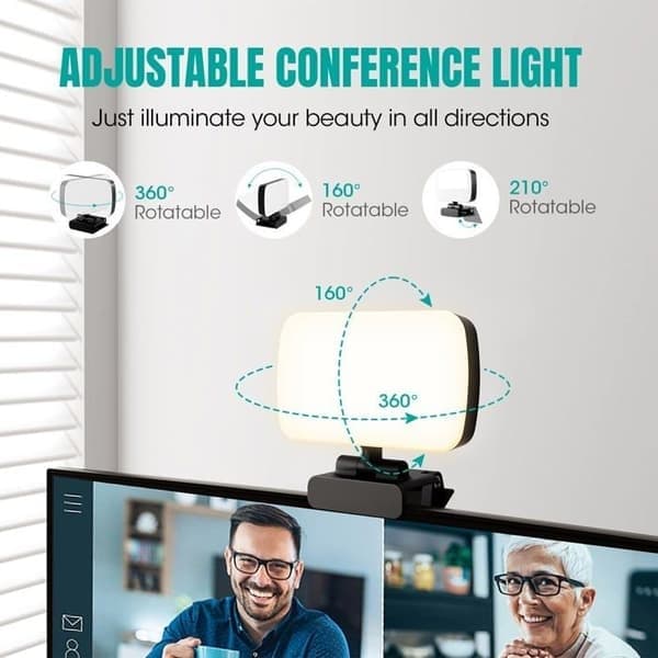 Videokonferencelampe, LED-panellampe med klips, 80 LED'er og 3 videobelysningstilstande, fotolampe til pc