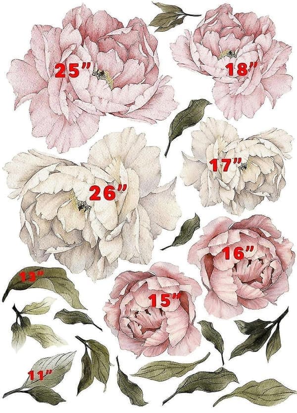 Pionrosblommor Väggdekal Konst Barnkammare Dekaler Barnrum Hem 2 st