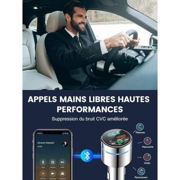 Bluetooth 5.3 FM-lähetin, täysmetallinen autoadapteri, PD30W Type-C + QC3.0 pikalaturi, handsfree-puhelut, Hi-Fi