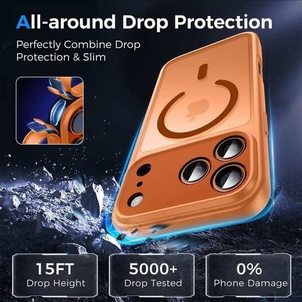 Klar telefoncover til iPhone 17 Pro Max, MagSafe-kompatibel, magnetisk, orange iPhone 17 Pro Max Orange