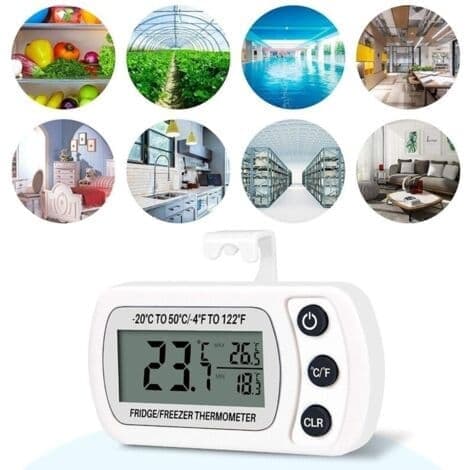 Vanntett digitalt kjøleskap-/frysetermometer, -20°C til 50°C (-4°F til 122°F) med stor LCD-skjerm