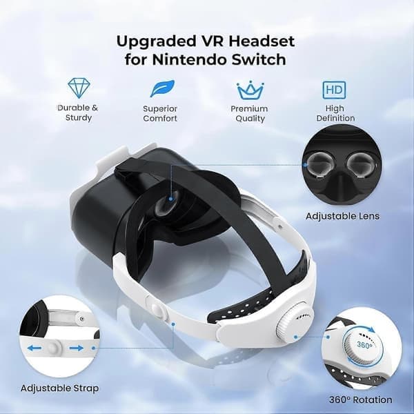 Opgraderet VR-headset til Nintendo Switch & Switch OLED-model, Switch VR-briller med justerbare HD-linser og hovedrem med drejeknap