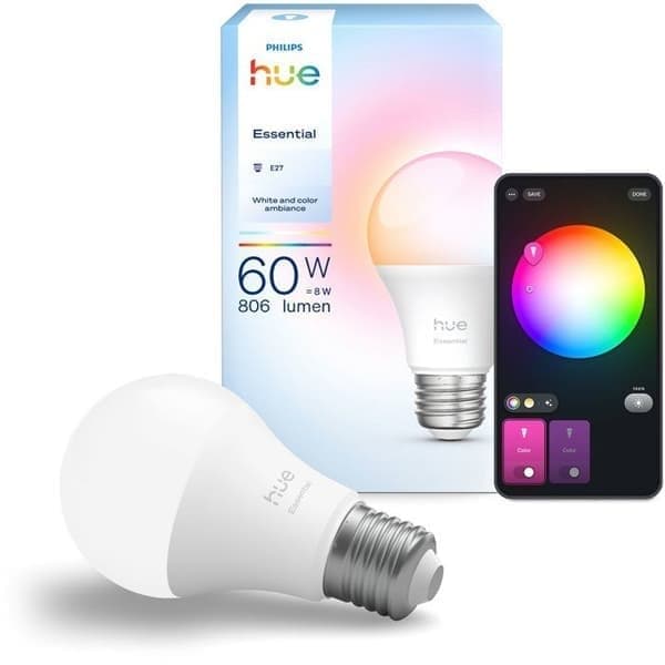 Lyspære, Philips Hue, Essential, A60, Hvitt og farget lys