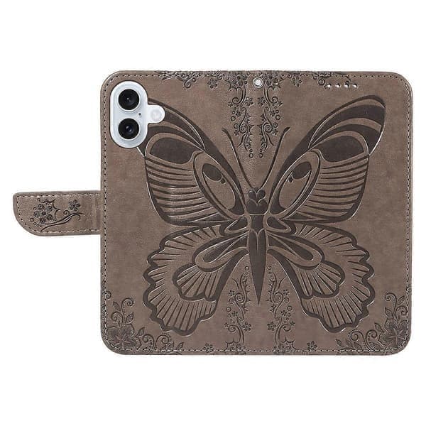 Kompatibel med iPhone 17 Cover Sommerfuglemønster PU Læder Folio Flip Telefoncover-lingling, Grå Grey Grey