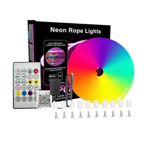 30M RGB Neon LED Strip Lys, EU-plugg, Fleksibel Silikon, Fjernkontroll/Bluetooth