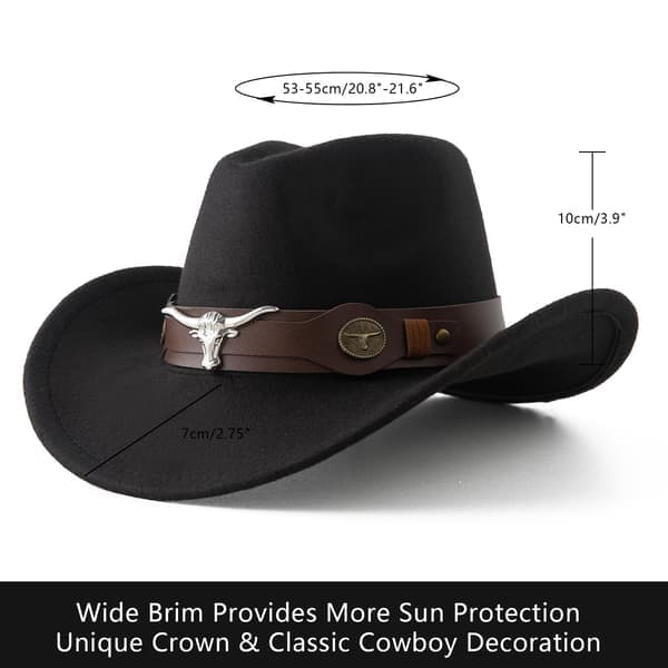 Cowboyhatte til børn, drenge og piger, filtede westernhatte, Jazz Fedora Cowboy til piger med bæltespænde (sort) sort black