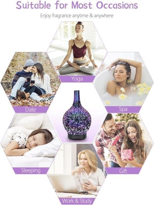 Eterisk oljediffuser, elektrisk luftdiffuser, luftfukter for eteriske oljer, aromadiffuser