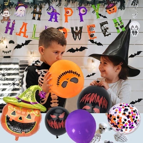 Halloween ballon sæt til festdekoration, med 3D flagermus og spindelvæv