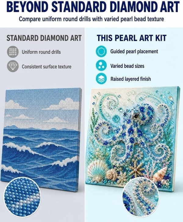 Havtema 3D Perlekunst Diamantmaling DIY-sett for voksne, Høyde Perle Kystscene Håndverk