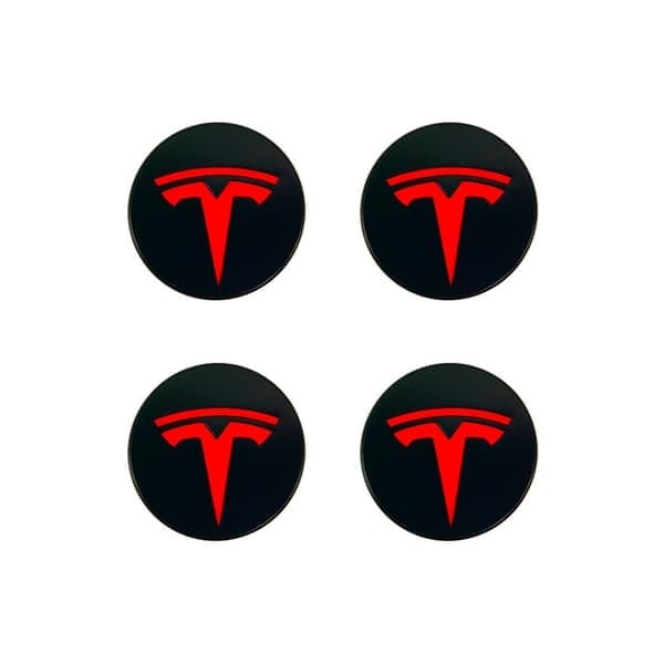 Passar Tesla Model 3 Centerkapslar Logotyp, Svart Etikett (Matt) (Fyrpack)
