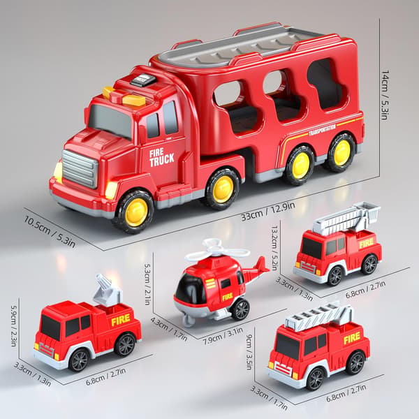 5-i-1 Brannbilsett for Småbarn 3-5, Bil- og Lastebilleker for Gutter med Lys og Lyd, Bursdagsgaver for 3 4 5 6 År Gamle Gutter 5 in 1 Fire Trucks