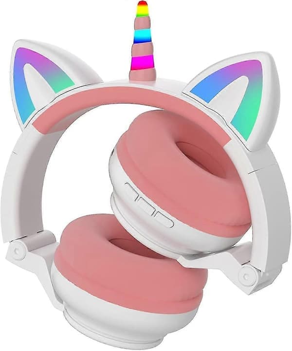 Trådløse enhjørning hodetelefoner for barn med Bluetooth LED-lys Søt bursdagsgave til jenter gutter nettbrett bærbar PC lyd headset