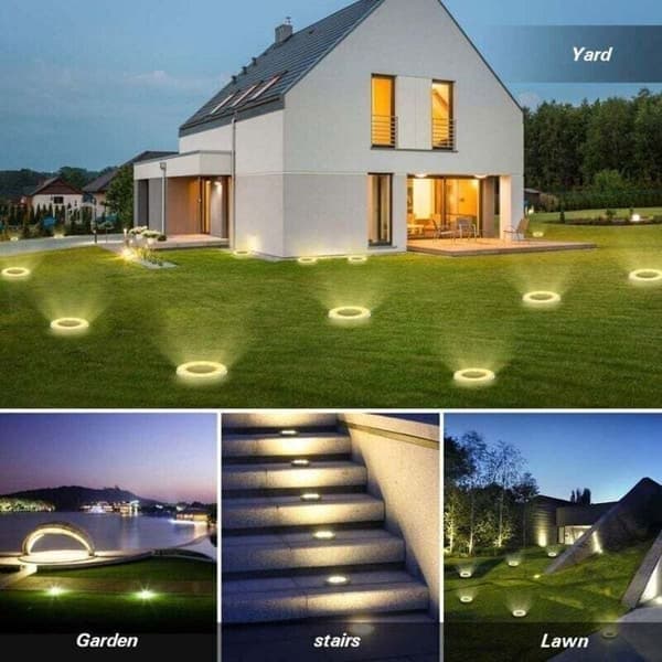 LUSKYKA® Innfelt Solcellelampe, 4-pakning, 12 Varmhvite LED-er, IP68 Vanntett, 150mAh Solcellepanel