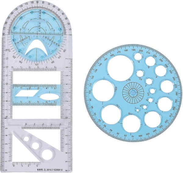 2 st Multifunktionella Geometriska Linjaler Plast Cirkel Ritverktyg Ritmallar Klar Grafisk Design Verktyg