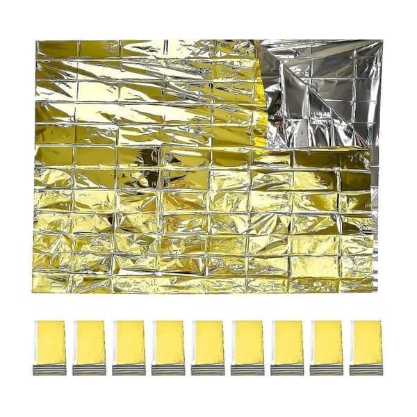 10 vikbara överlevnadsfiltar i guld 210x160cm silver + guld