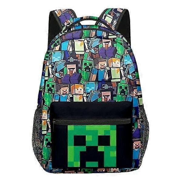 Minecraft-ryggsekk for gutter, svart skolesekk for barn, grønn Creeper Zombie Skeleton Enderman & Cave Spider