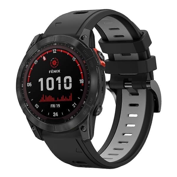Tofarget silikonrem til Garmin Fenix 7X-lingling, svart grå Black Grey