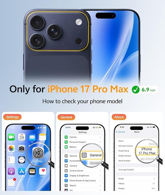 FNTCASE til iPhone 17 Pro Max-deksel med skjermbeskytter, kompatibel med MagSafe, gjennomskinnelig matt, full kamerabeskyttelse, støtsikker Blue
