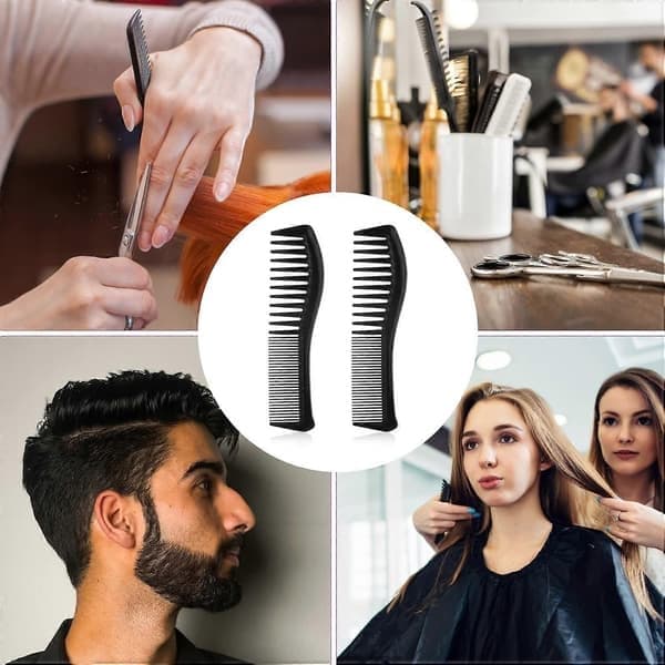 2-pak hårkamme, med brede tænder og fine tænder hårkam til hårstyling, frisør (sort)