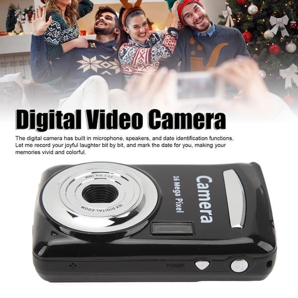 1080P, 16 MP Kompakt Digitalkamera med 2,4-tommer skærm, 32GB, Sort Black