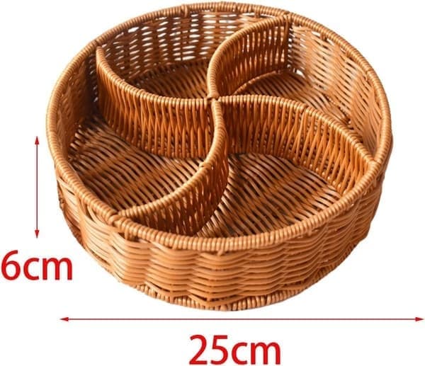 Pyöreä hedelmä- ja välipalakori jakajalla, 4 lokeroa