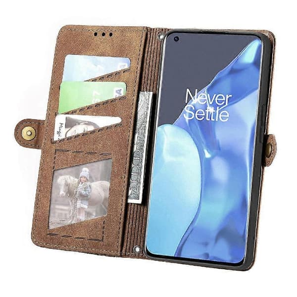 OnePlus 9 Pro Flip Plånbok Läderfodral Business Stil Stötsäkert Skydd Brown
