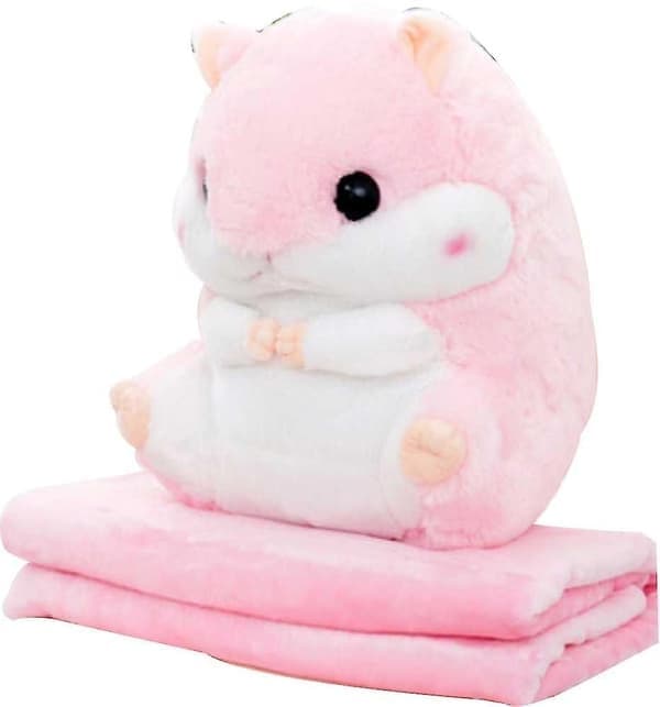 Søte plysjhamsterkosedyr, rosa, med teppe pink With Blanket