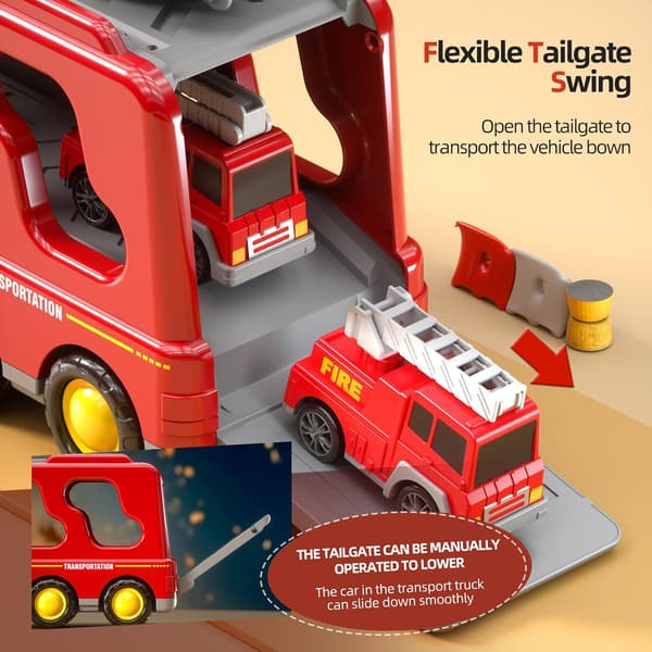 5-i-1 Brannbilsett for Småbarn 3-5, Bil- og Lastebilleker for Gutter med Lys og Lyd, Bursdagsgaver for 3 4 5 6 År Gamle Gutter 5 in 1 Fire Trucks
