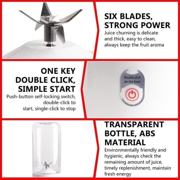 500 ml Smoothie Mixer, Bärbar Blender, Mini USB Blender för Smoothies, Mini Blender för Shakes, Frukt och Grönsaker