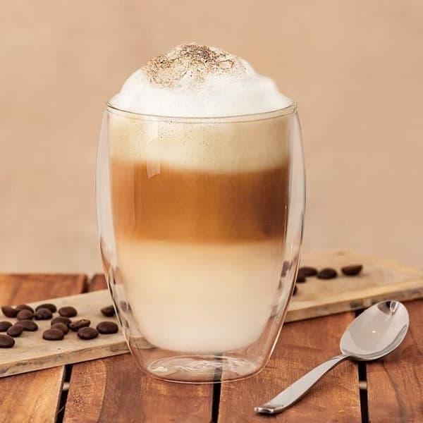 Sett med 4 høye dobbeltveggede termoglass, varmebestandig borosilikatglass, kaffe-/teglass, 250 ml