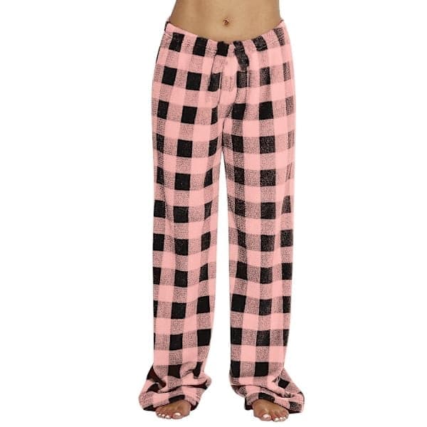 Lange ternede pyjamasbukser til kvinder, matchende julepyjamas til teenagere, ternede bløde julebukser, pink, størrelse S Pink S