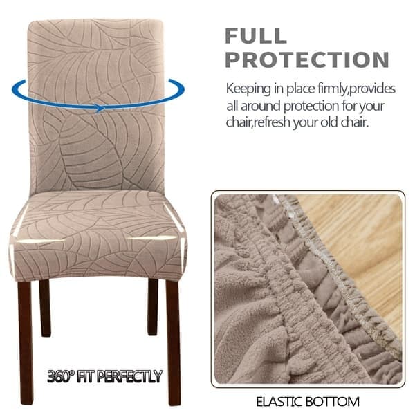 Stretch stolsöverdrag för matplats, mjukt blad jacquardöverdrag, beige Beige