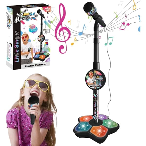 Mikrofon for barn med stativ, syngeleker for jenter og gutter med musikk og lys, justerbar karaokemaskin med lys for barn