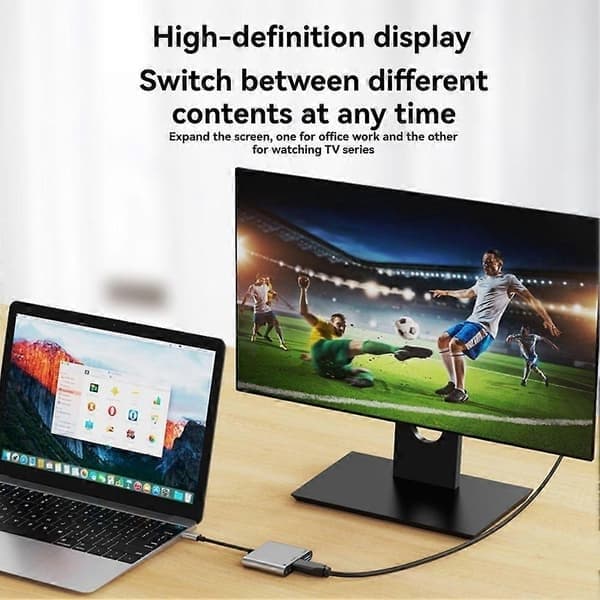 3-i-1 USB C til HDMI-kompatibel adapter med 4K-video, USB 3.0, 100W PD-lading for MacBook, iPhone, Samsung Galaxy Grå