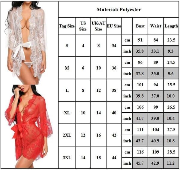 Dammode Transparent Spets Cutout Spets Sexig Nattlinne i Vit.x, Vit, Storlek M white M