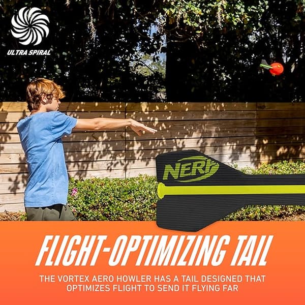Nerf Vortex Aero Howler vaahtopallo, pitkän matkan jalkapallo lento-optimoidulla pyrstöllä ja vihellysäänellä, sisä- ja ulkolelu lapsille red