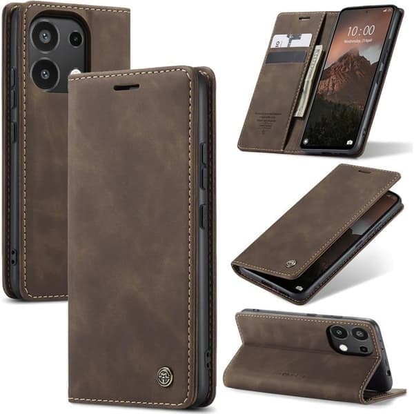 Fodral för Xiaomi Redmi Note 13 Pro 4G, Premium Läder Flip Plånboksfodral med Kortplatser och Magnetisk Stängning, Redmi Note 13 Pro, Brun Redmi Note 13 Pro Marron