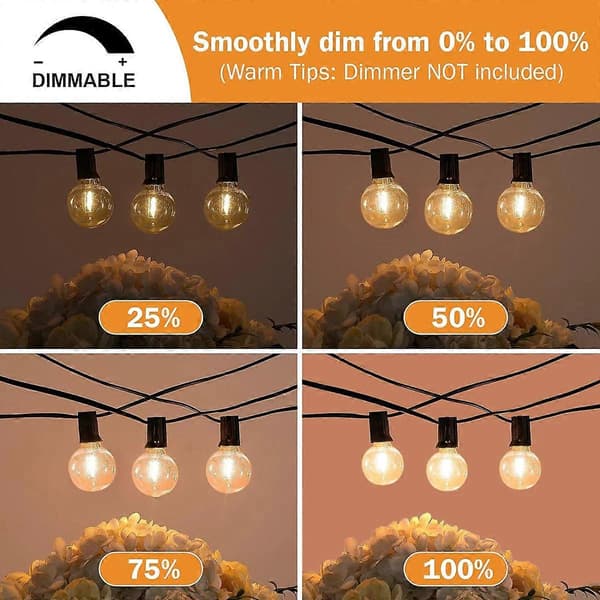 Dæmpbare LED G40 udendørs lyskæder til terrasse, have, fest, bryllup, 14M 26 Bulb US plug 110V