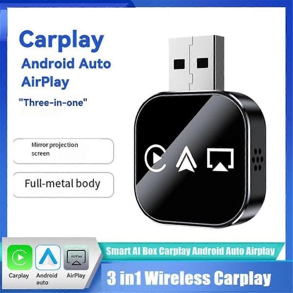 3-i-1 Trådløs Carplay-adapter Smart Carplay Airplay Android Auto USB-dongle Kablet Carplay til Trådløs
