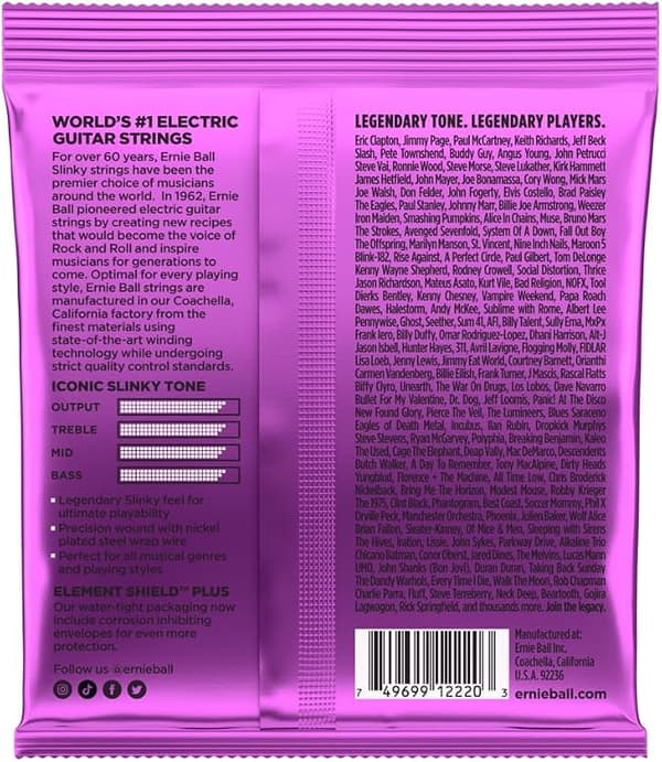 Ernie Ball Power Slinky nickelpläterad elgitarrsträng, storlekar 11-48 (P0220) Power (11-48)
