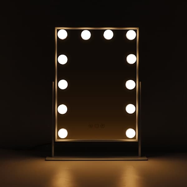 FENCHILIN Hollywood Bord Speil med Lys - 360° Roterbart Sminkespeil, 30x41cm, Hvit