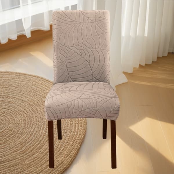 Stretch stolsöverdrag för matplats, mjukt blad jacquardöverdrag, beige Beige