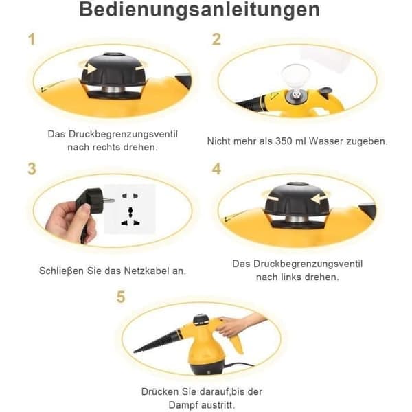 Bærbar damprenser, husholdningsapparater, 1000 W, 4 bar, 350 ml, gul