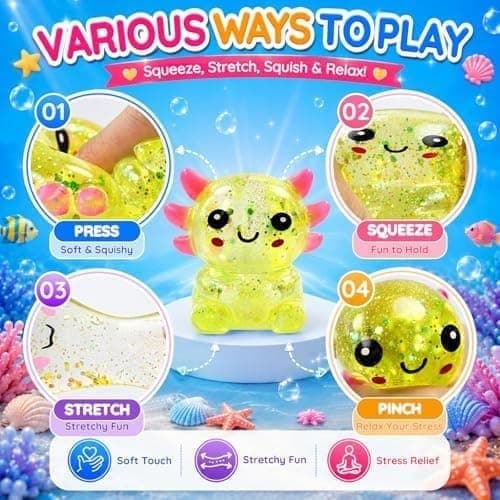 Glitter Axolotl Squishy Leksak, Squishy Leksaker, Långsamt Återgående Squishy, Gul Yellow